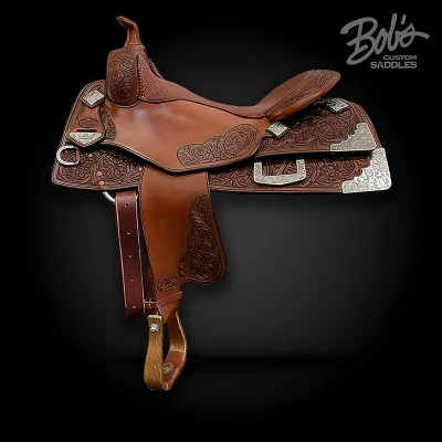Tim McQuay 447 premium western performance saddle handcrafted for competitive riders.